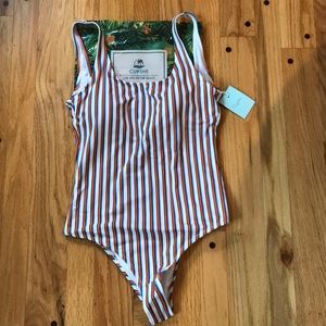 Cupshe Orange and Blue striped swim, Size M